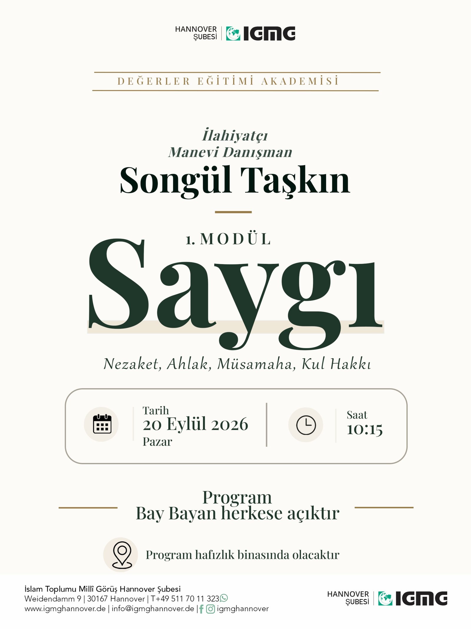 „Saygı“ Değerler Eğitimi Seminerine Davet 🌿