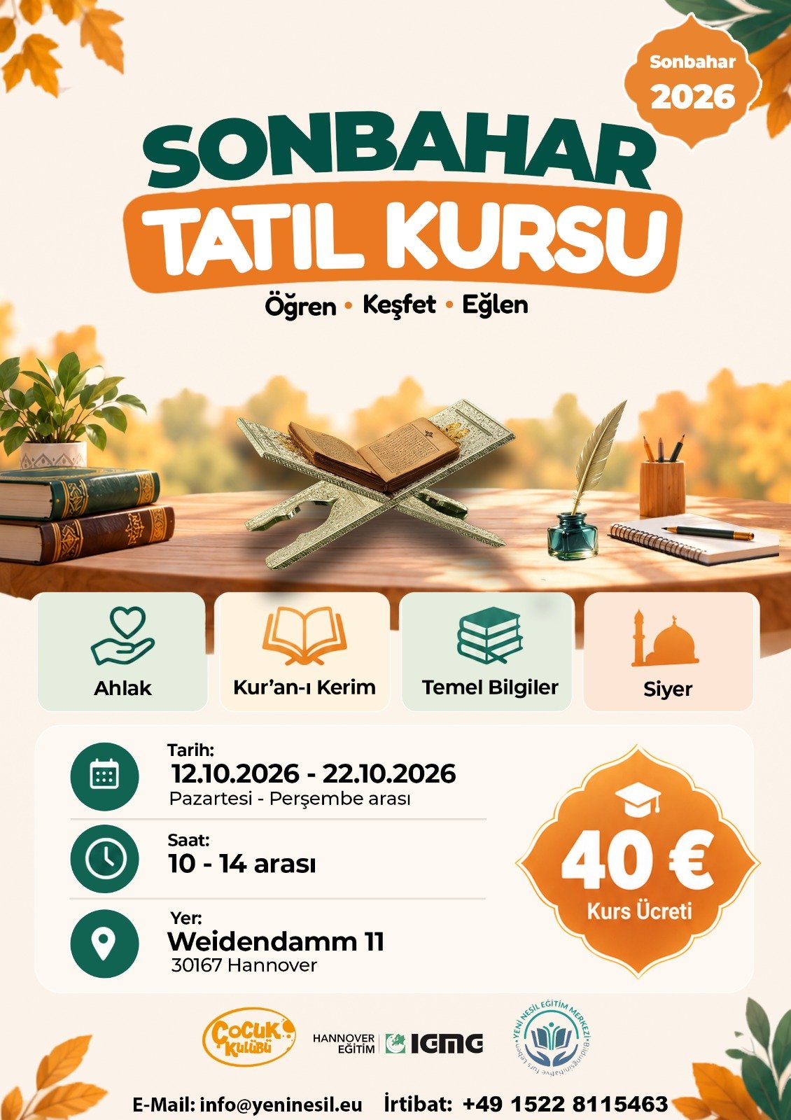 🍂 Sonbahar Tatil Kursu 2026’ya Davetlisiniz! 🍂